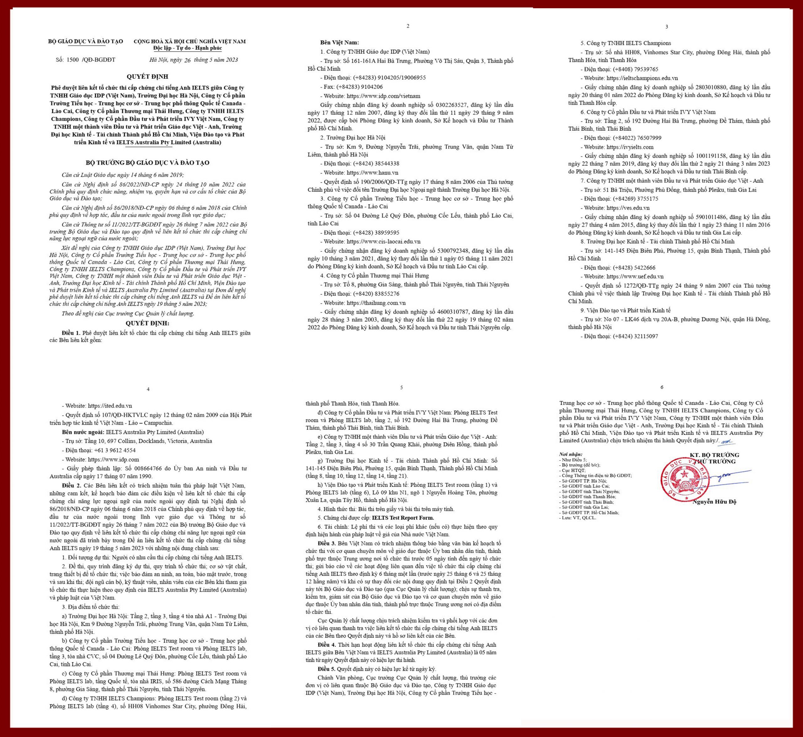 Ielts Champion vừa được được Bộ GD&ĐT cấp phép trở thành đơn vị duy nhất tại Thanh Hóa tổ chức thi cấp chứng chỉ IELTS